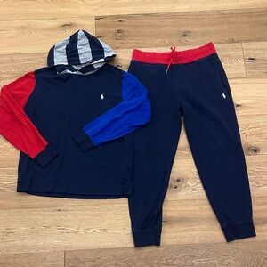 Men’s Navy and Red Sweatpants & Hoodie Set